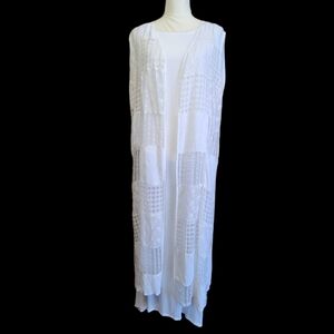 Vintage Rayon White 2 piece Dress and Patchwork Style Cover-Up Mature Bride